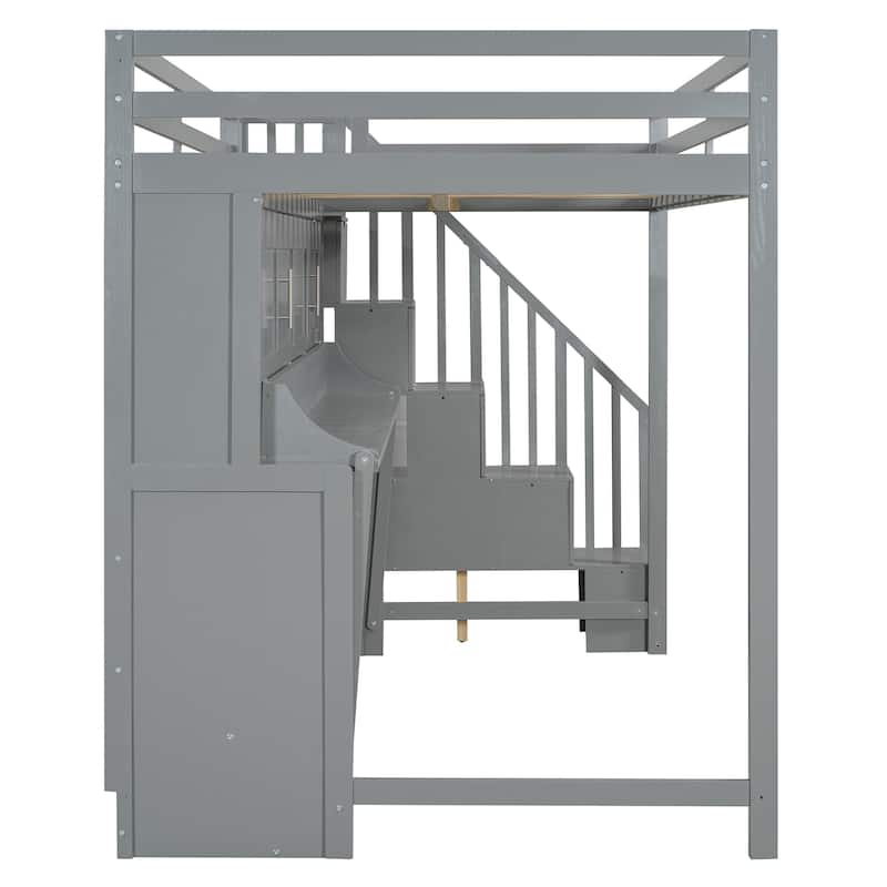 Full Over Full Size Murphy Bed with Hydraulic Lift & Desk Design, Gray