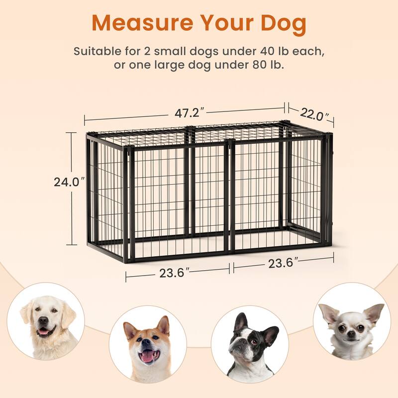 Dog Crate 47.2" Dog Kennel for Small Medium Dogs, Puppy Dog Playpen with Top, Pet Cage, Indoor, Black,47.2"L x 22"W x 24"H