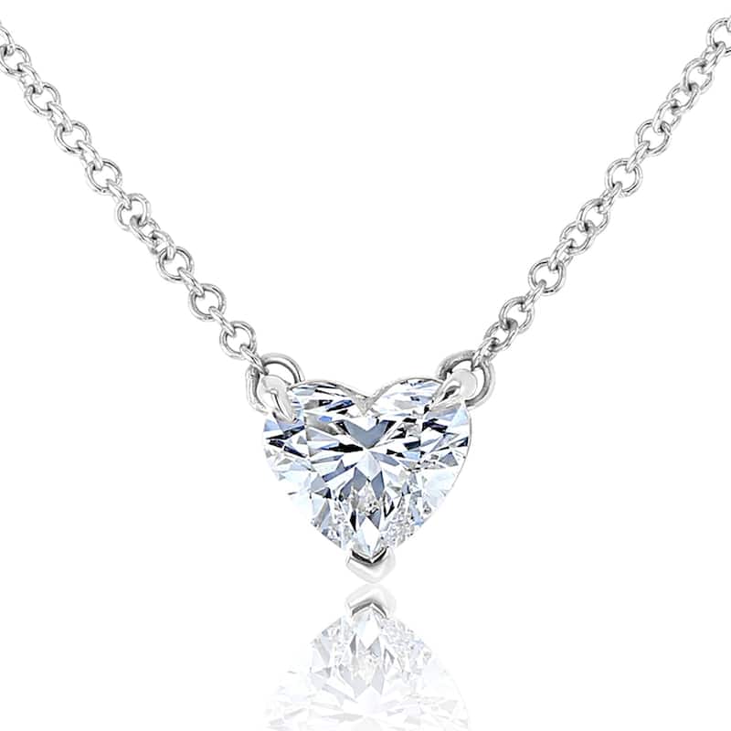 Kobelli 1, 2, or 3 Carats Heart Lab Grown Diamond Certified 14k Gold Solitaire Clover Necklace (EF/VS) - White - 1