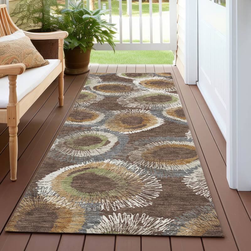 Machine Washable Indoor/ Outdoor Modern Spikey Chantille Rug - Brown - 2'3" x 7'6"