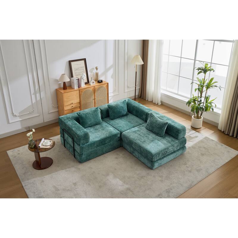 Chenille Fabric Compression Sofa, Boneless Modular Sectional Sofa, Convertible Floor Sofa Bed with Fixed-Shape Frame