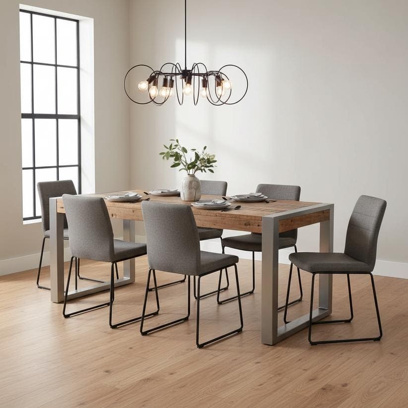 Reclaimed Wood Dining Table with Silver Legs