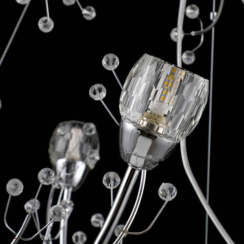 12 - Light Crystal Round Rose Flowers Tree Like Chandelier - Chome