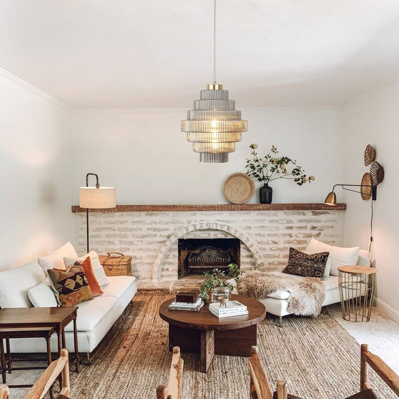 1-Light Classic Pendant Light with Glass Shade, Semi Flush Mount Chandelier for Dining Room Living Room Bedroom Kitchen