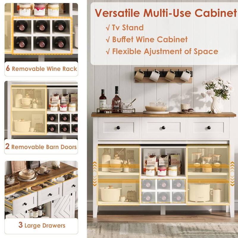 Rustic Farmhouse 47.2'' Buffet Cabinet with Sliding Barn Door for Kitchen, Living Room - N/A