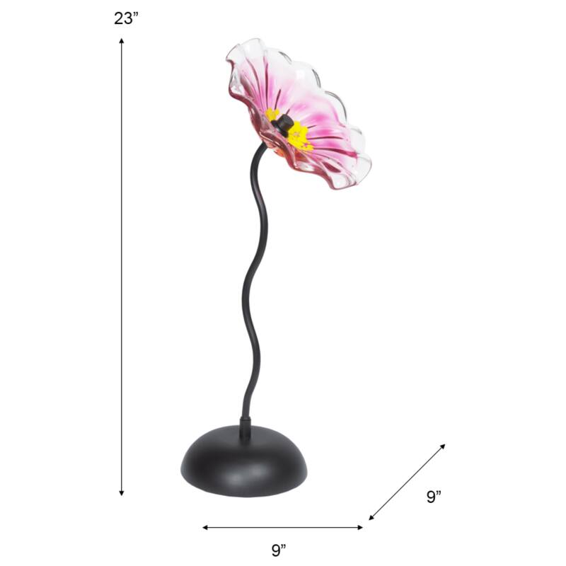 Fiore Bloom 23 IN Tall Pink Flower Art Glass Sculpture with Metal Stand