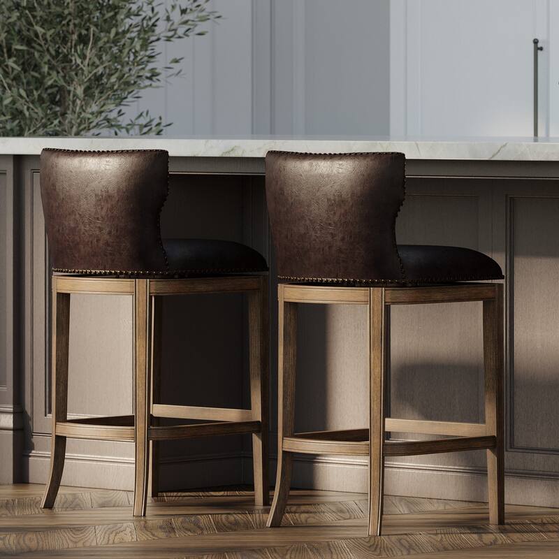 Maven Lane Hugo Kitchen Stool - Walnut Vegan Leather - Bar Height