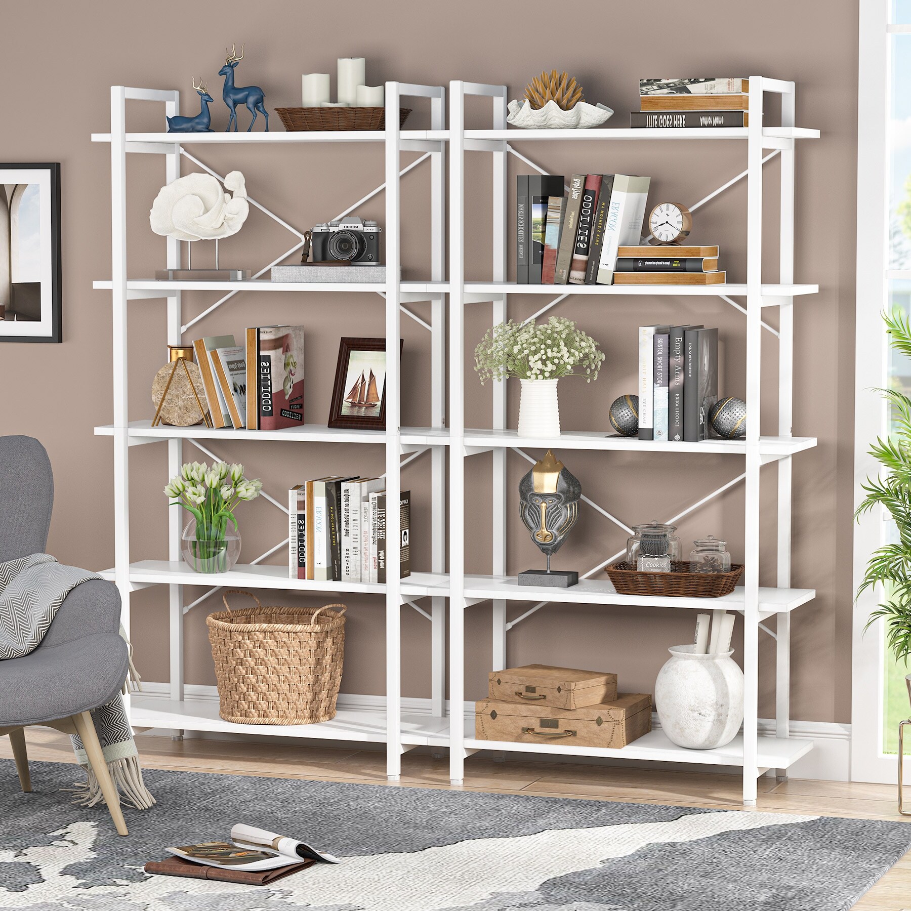 Tall wide white bookcase sale