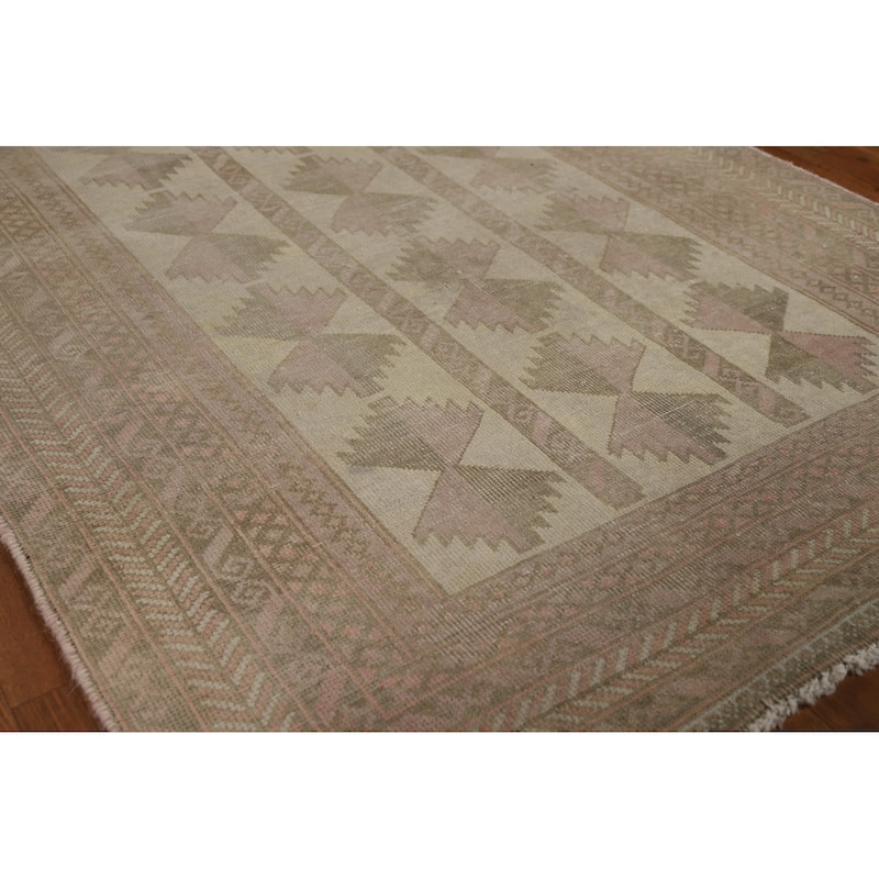 Geometric Balouch Oriental Vintage Runner Rug Handmade Wool Carpet - 3'4"x 6'10"