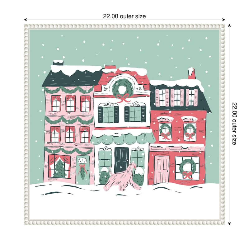 Kate and Laurel Sylvie Beaded Snowy Christmas Village Framed Canvas by Krissy Mast