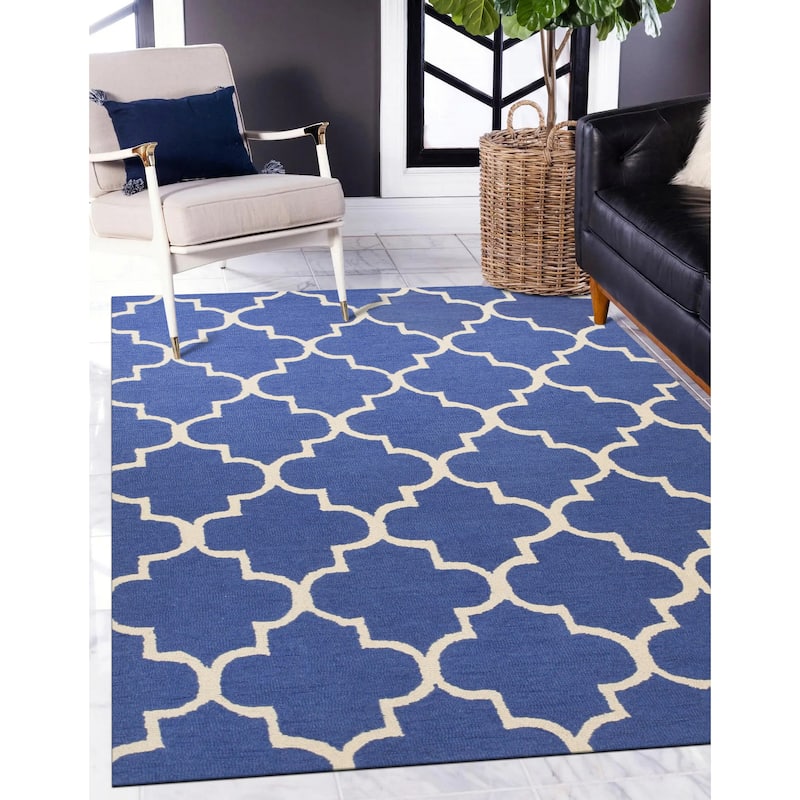 Hand-tufted Traditional Moroccan Trellis Wool Area Rug - 5' x 8' - Blue