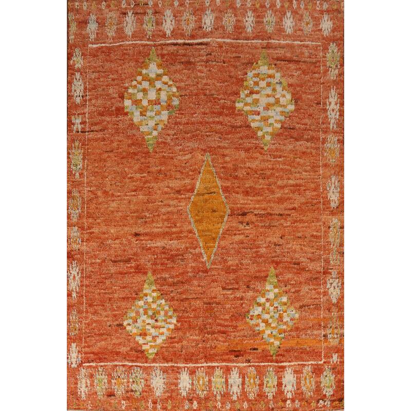Orange Moroccan Oriental Rug Handmade Tribal Wool Carpet - 6'8" x 9'6"