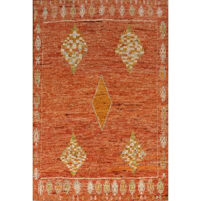 Orange Moroccan Oriental Rug Handmade Tribal Wool Carpet - 6'8" x 9'6"