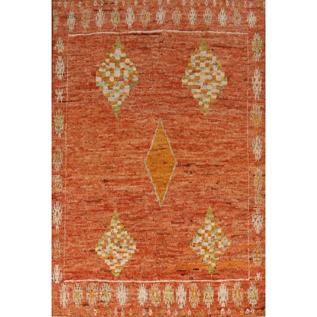 Orange Moroccan Oriental Rug Handmade Tribal Wool Carpet - 6'8" x 9'6"