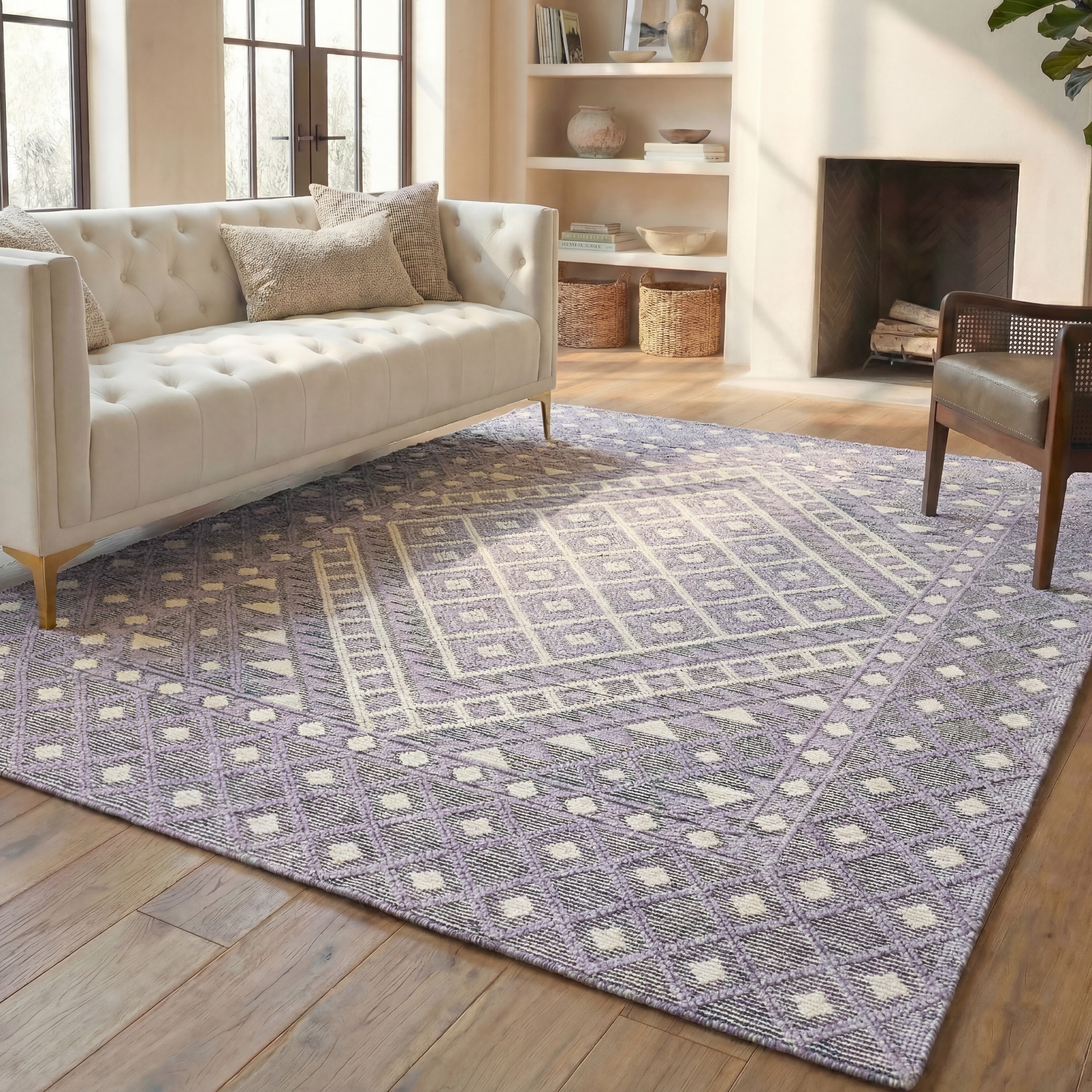 SAFAVIEH Handmade Natura Candica Transitional Geometric Cream/Purple Wool Rug