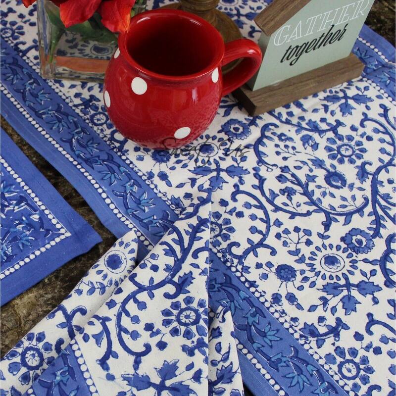 Block Print Cotton Eternal Floral Tablecloth Collection