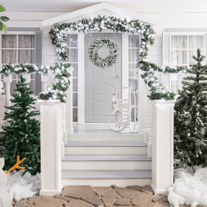 Pre-Lit Flocked Snow White Artificial Christmas Wreath