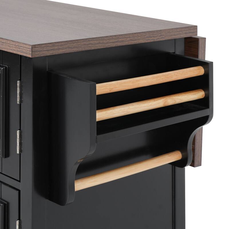 Kitchen Island with Drop Leaf, Power Outlet and 4 Door Shelves