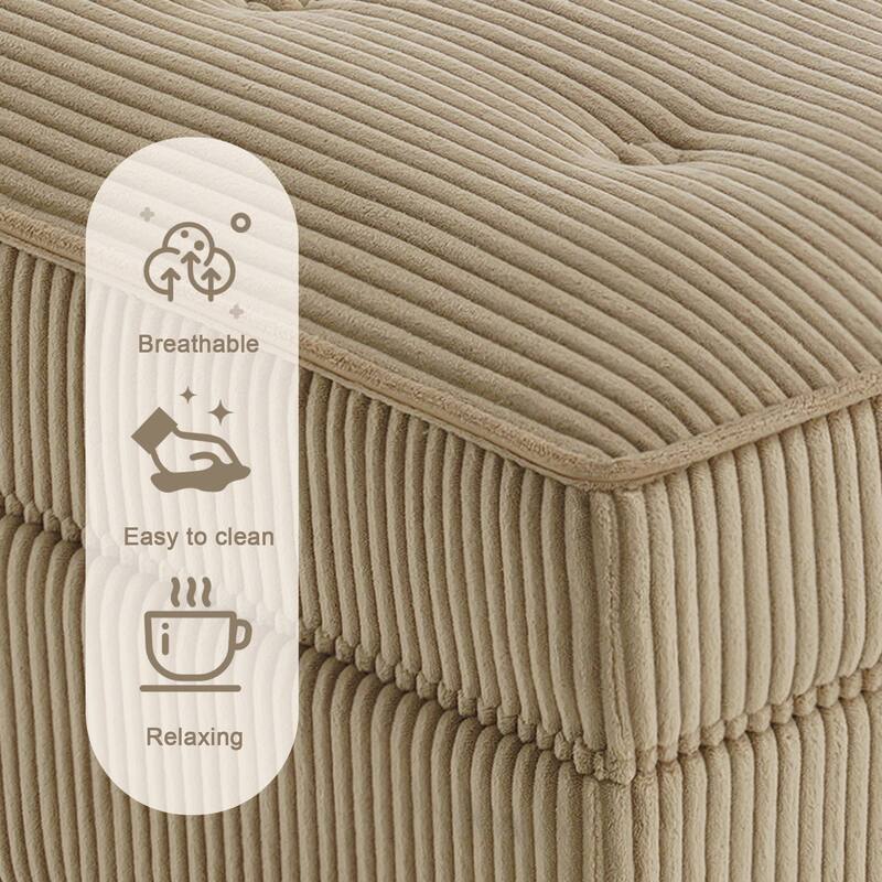 Modular Corduroy Tufted Storage Ottoman with Reversible Tabletop