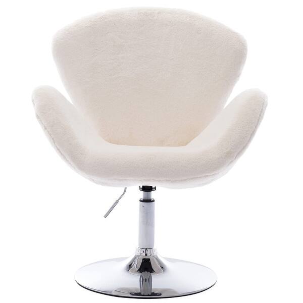 Swivel Faux Fur Barrel Accent Chair, Adjustable Modern Makeup Vanity