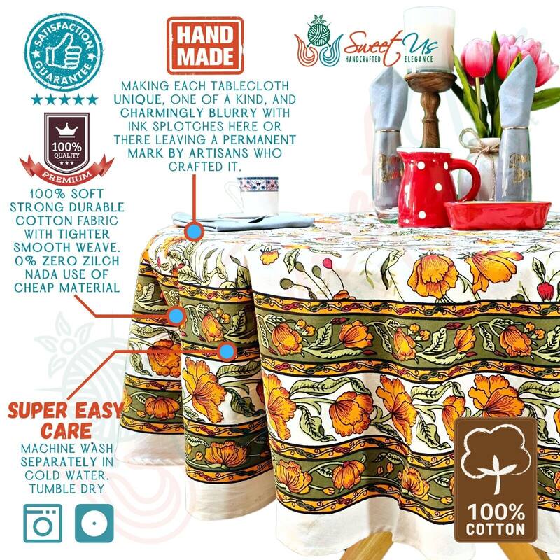 Cotton Sweet French Country Floral Tablecloth Round, Runner