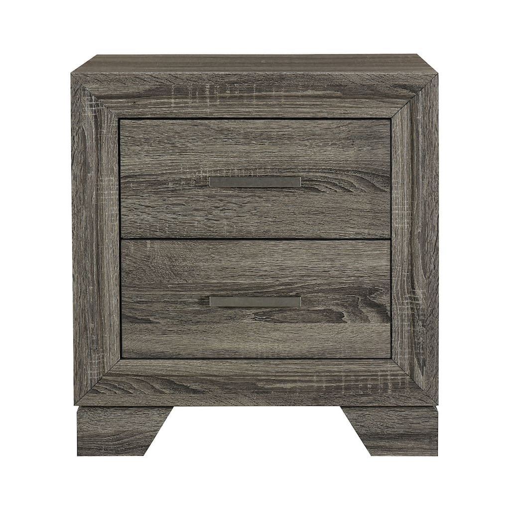 2 Drawers Wooden Nightstand with Metal Pulls in Brown Oak
