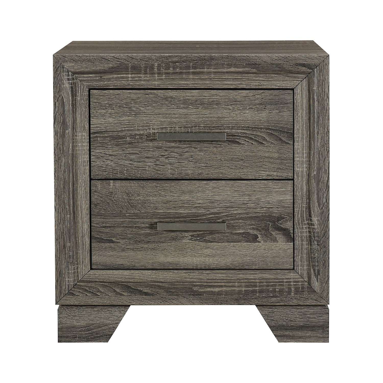 2 Drawers Wooden Nightstand with Metal Pulls in Brown Oak - Brown Oak