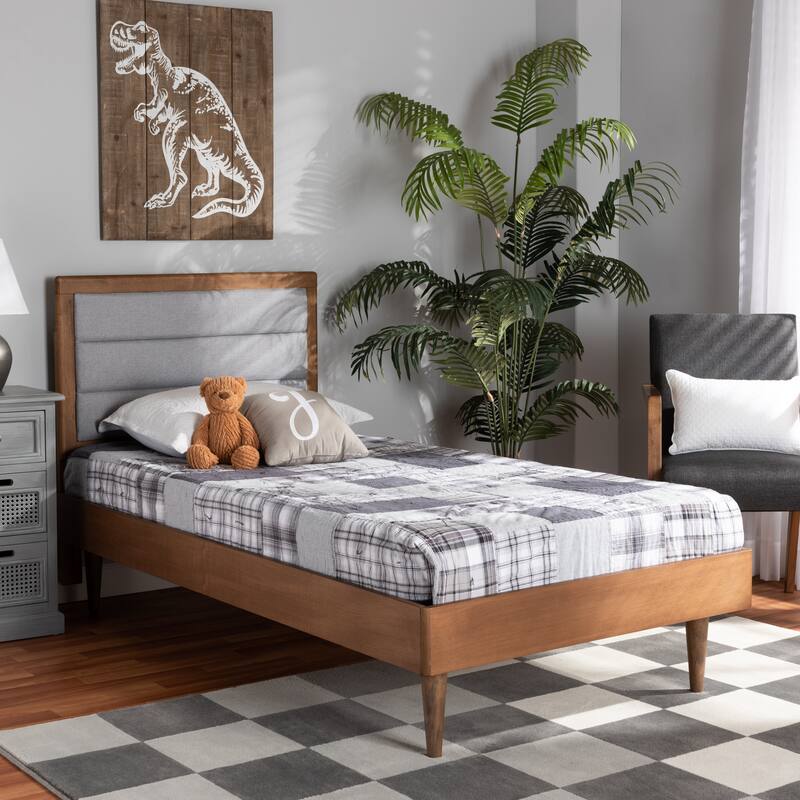 Seren Mid-Century Modern Fabric Upholstered and Wood Twin Platform Bed