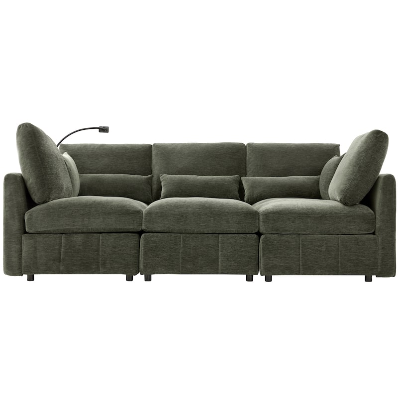 Modular Sectional Sofa with Movable Ottoman Convertible L-Shape or U-Shape Sofa Bed Built-in USB Charging Ports and Phone Holder