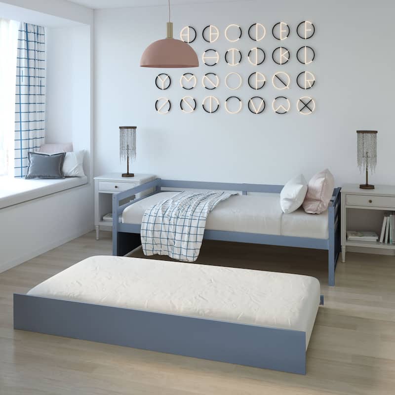 Costway Twin Size Trundle Daybed Wooden Slat Support Mattress Platform