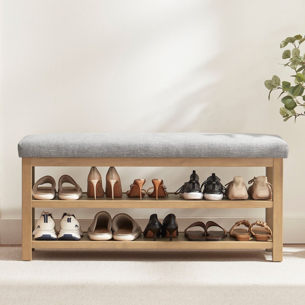 HUIMO Multi-Functional Solid Wood Bench with Storage Shelves 46in/39in