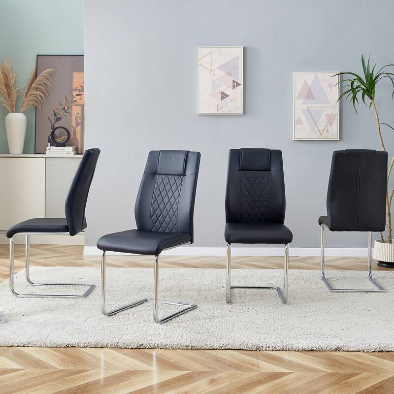 4-Piece Set of PU Leather Padded Modern Dining Chairs, Suitable for Dining Room or Living Room
