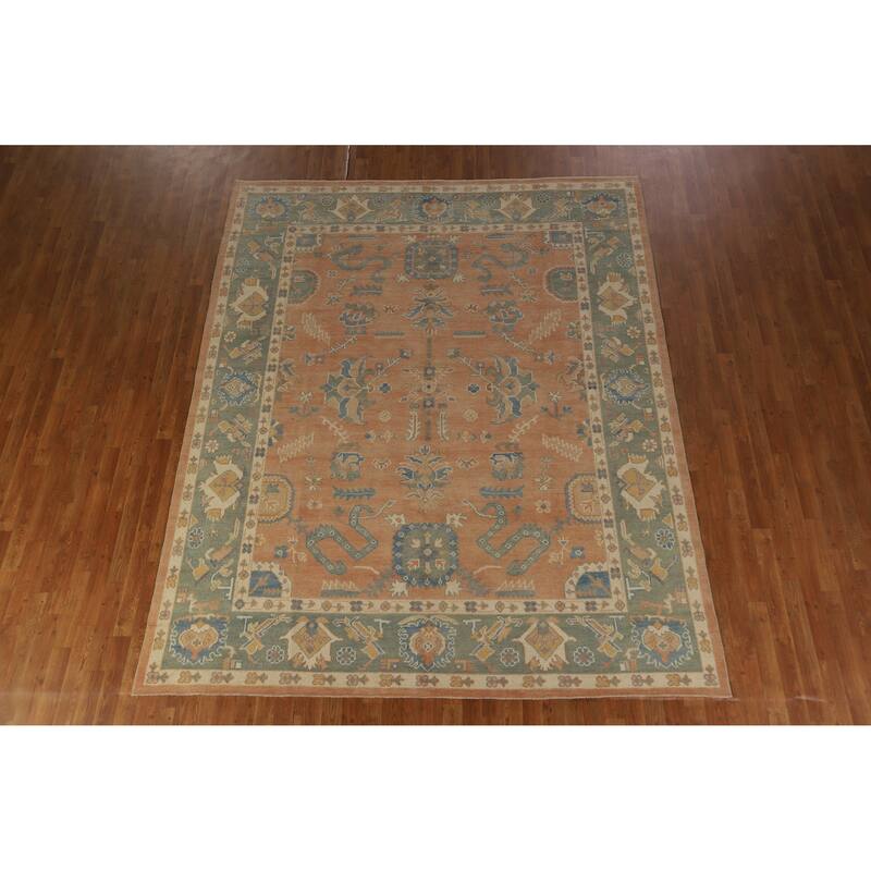 Hand Knotted Oriental 100% Wool Carpet Transitional All-Over Coral Oushak Area Rug - 10' 1'' X 8' 2''