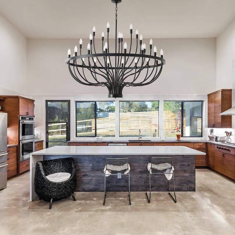 Black Chandelier Modern Farmhouse Chandelier for Dining Room Round Industrial Candle Chandeliers Light Wagon Wheel Chandelier