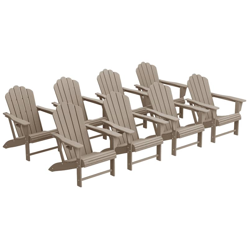 Aderson Outdoor Poly Adirondack Chairs with Cupholders (Set of 8) - Weathered Wood