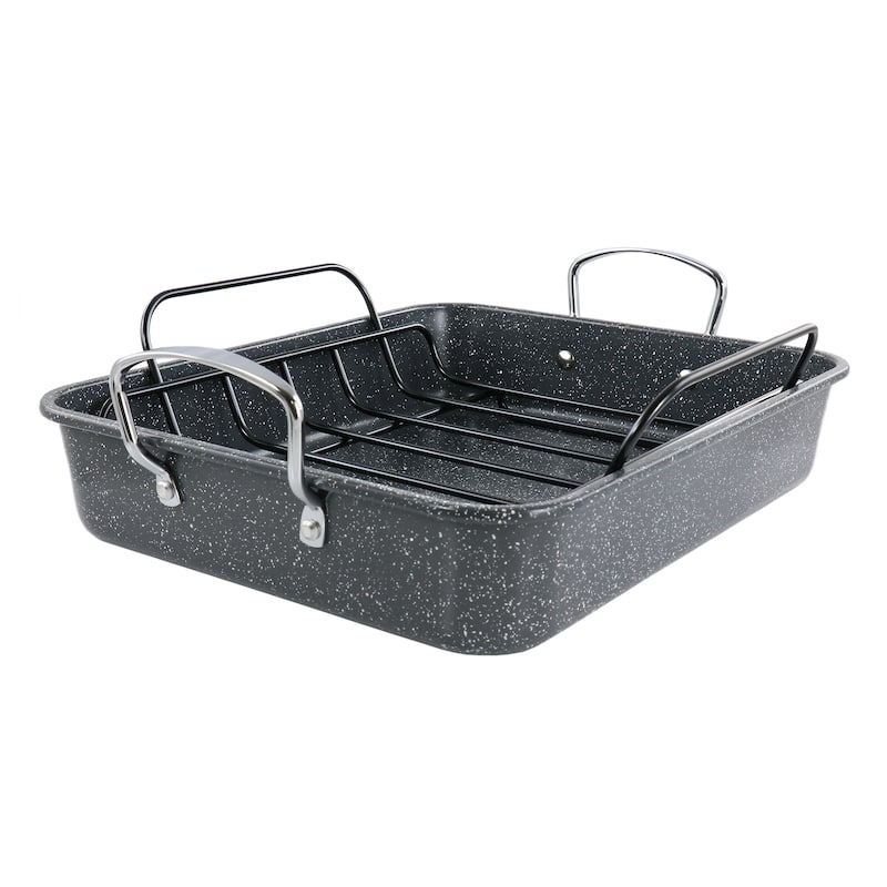 Kenmore 16.5 Inch Large Carbon Steel Roaster With Rack - Grey