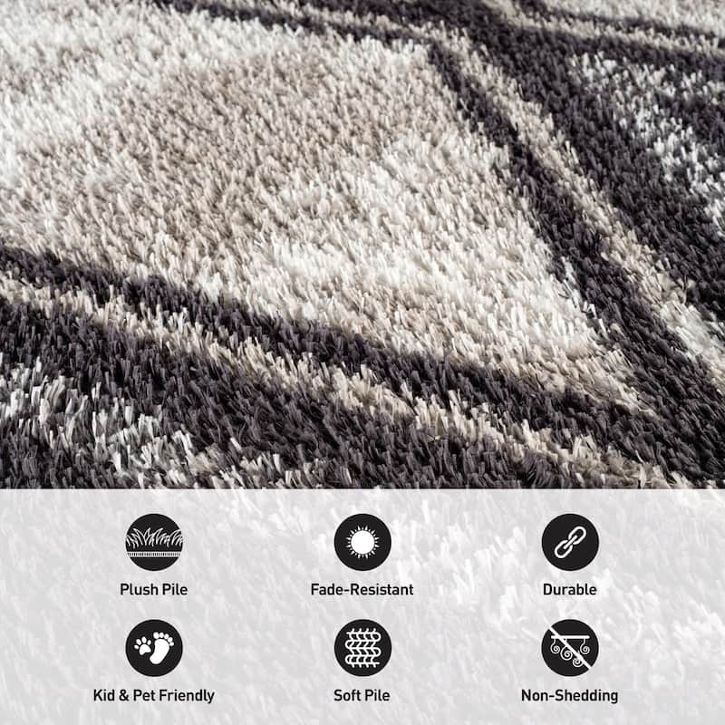 Geometric Grid Shag Rug - Anthracite Dark Gray - Medium Pile - Durable for Living Room, Bedroom, or Entryway