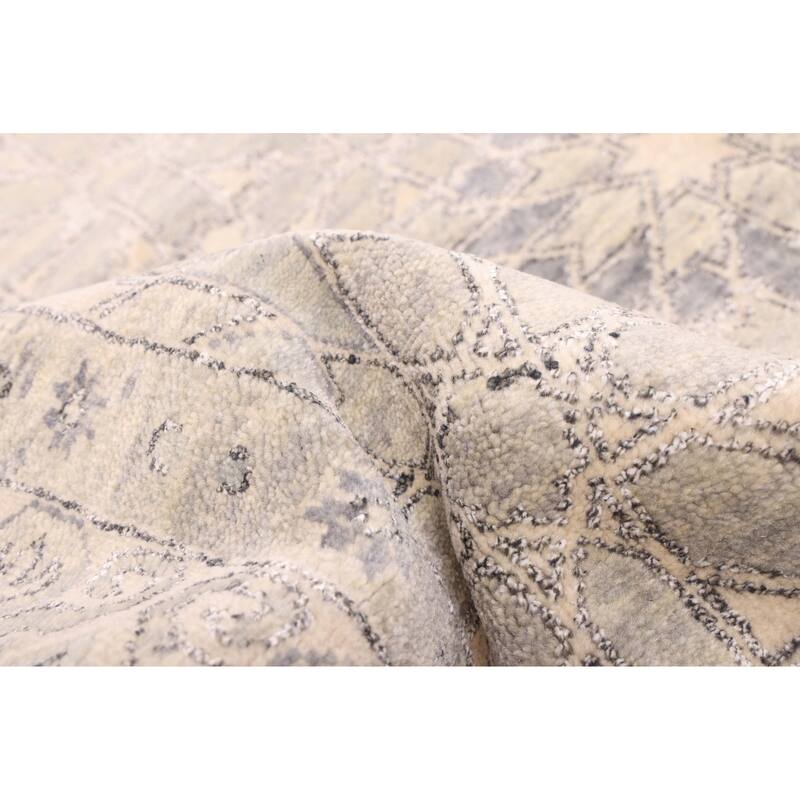 ECARPETGALLERY Hand-knotted Finest Oushak Light Grey Silk, Wool Rug - 7'11 x 10'0