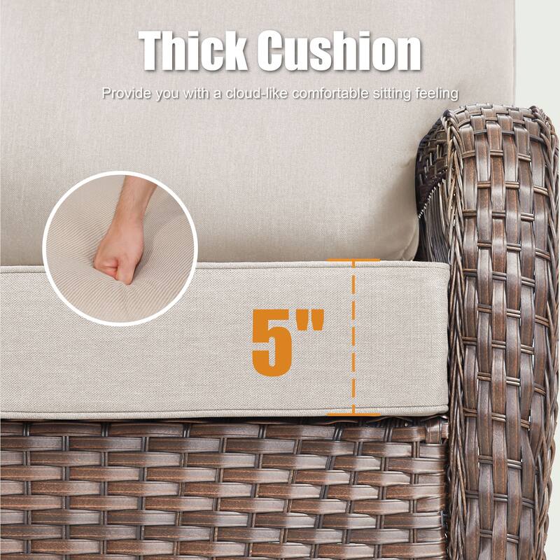 Pocassy Patio Sofa Ottoman Swivel Chair Table with Fire Table Funiture Set.