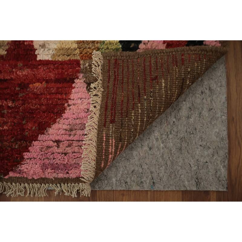 Hand Knotted Oriental 100% Wool Carpet Modern Tribal Multi-Colored Moroccan Area Rug - 9' 7'' X 6' 10''