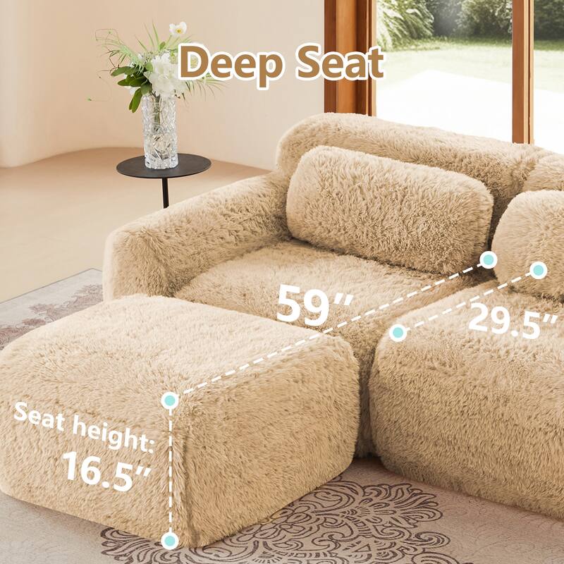 149" Soft And Fluffy Plush Fabric, Boneless Sofa, 32D High Density Sponge Ergonomic Design, Free Combination