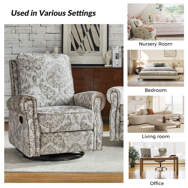 Roderich Farmhouse Floral Print Swivel Rocker Recliner with Rolled Arms by HULALA HOME