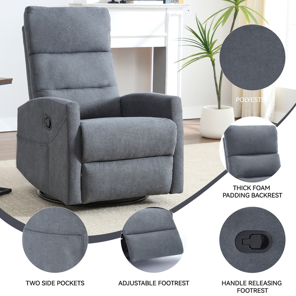 Swivel Rocking Chair Recliner with Pocket, Ergonomic Single Lounge Sofa, Manual Reclining Chair with Adjustable Backrest