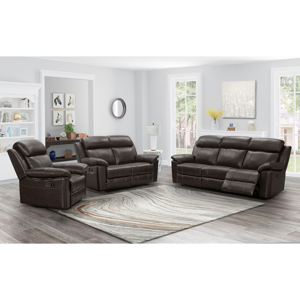 Abbyson Braylen Top Grain Leather Reclining 3 Piece Sofa Set