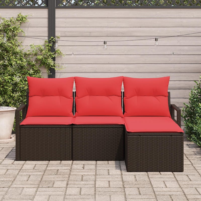 vidaXL 4 Garden Sofa Set with Cushions Black/Brown/Grey Poly Rattan - 68.9 x 24.4 x 27.2