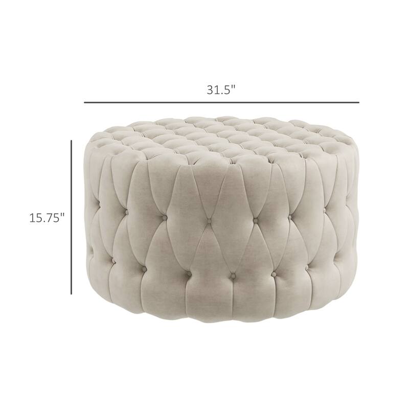 31.5" Round Ottoman,Velvet-Feel Upholstered Foot Stool w/Button Tufted - Beige