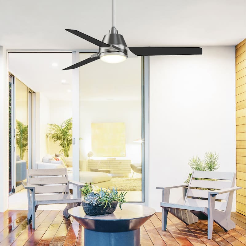 Fanimation Studio Collection Pyramid 52 inch Brushed Nickel with Black Blades Ceiling Fan with LED Light and Remote