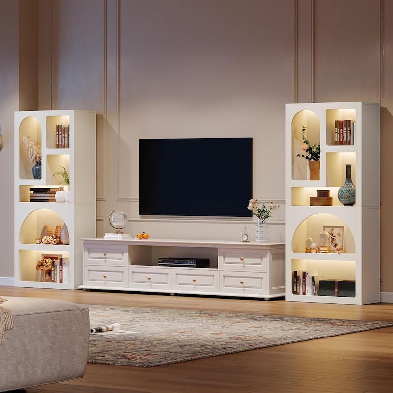 70” White Wood Bookshelf with 5 Storage Shelves for Living Room