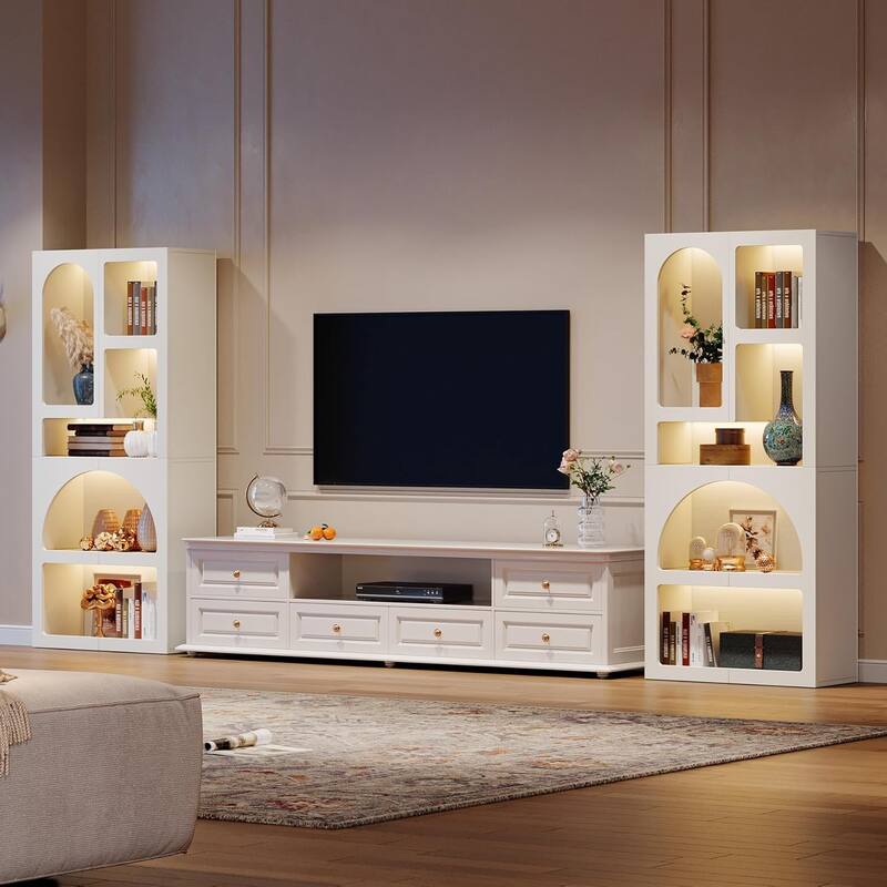 70 Inches Tall White Arched Bookcase with 5 Irregular Storage Shelves