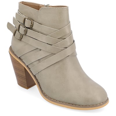 Journee Collection Women's Strap Inside Zip Stacked Heel Booties